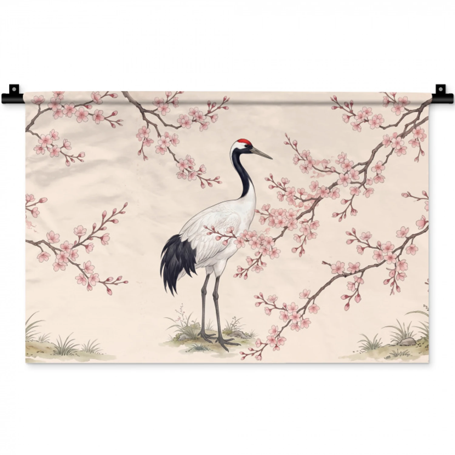 Aziatisch - Kraanvogel - Beige Wandkleed katoen klein -zz3d