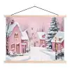 Kerstdorp - Roze - Winter - Sneeuw - Huizen textielposter latten blank klein -3d