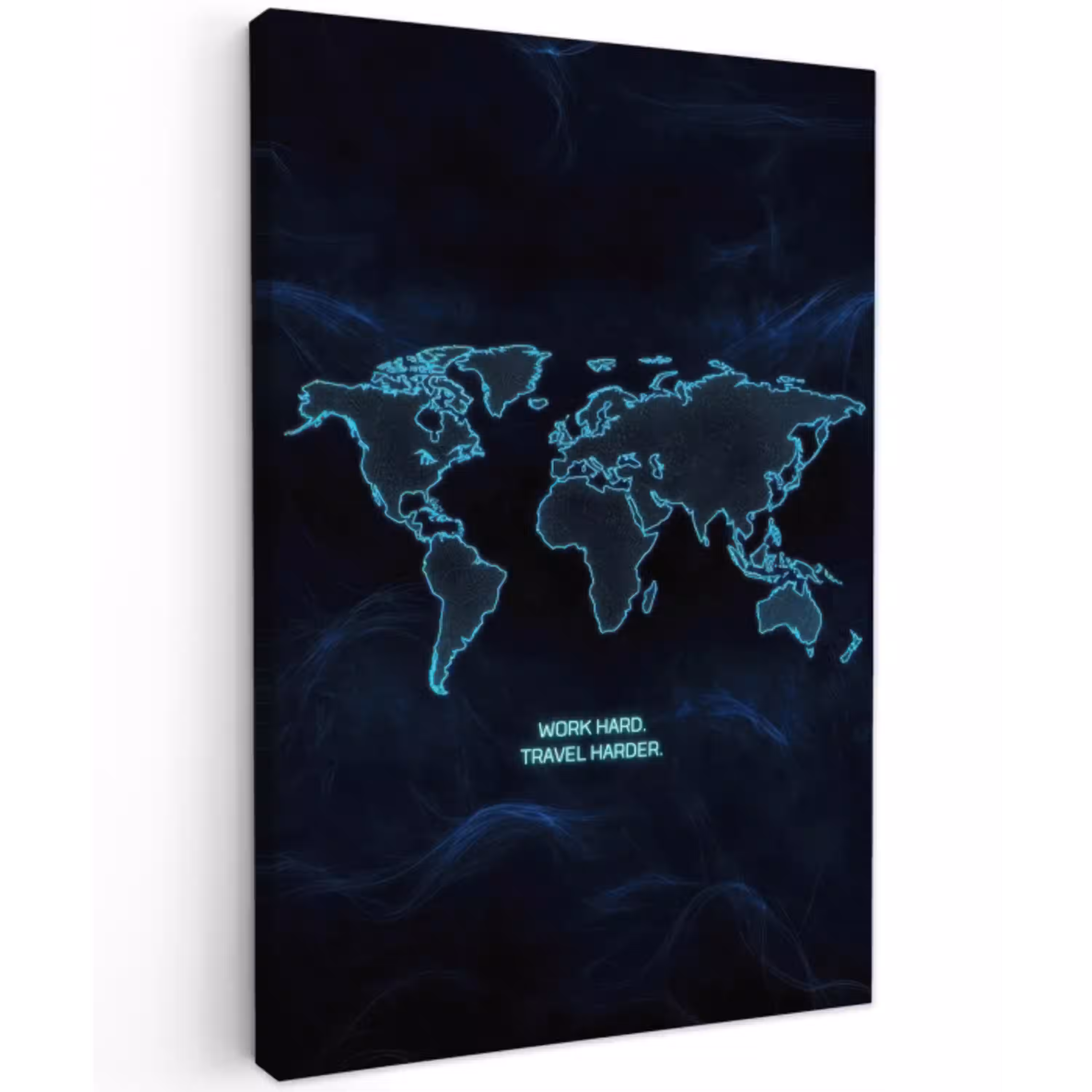 Digitaal - Wereldkaart - Blauw - Quote Tuinposter op houten frame 2 cm dik middel -3d
