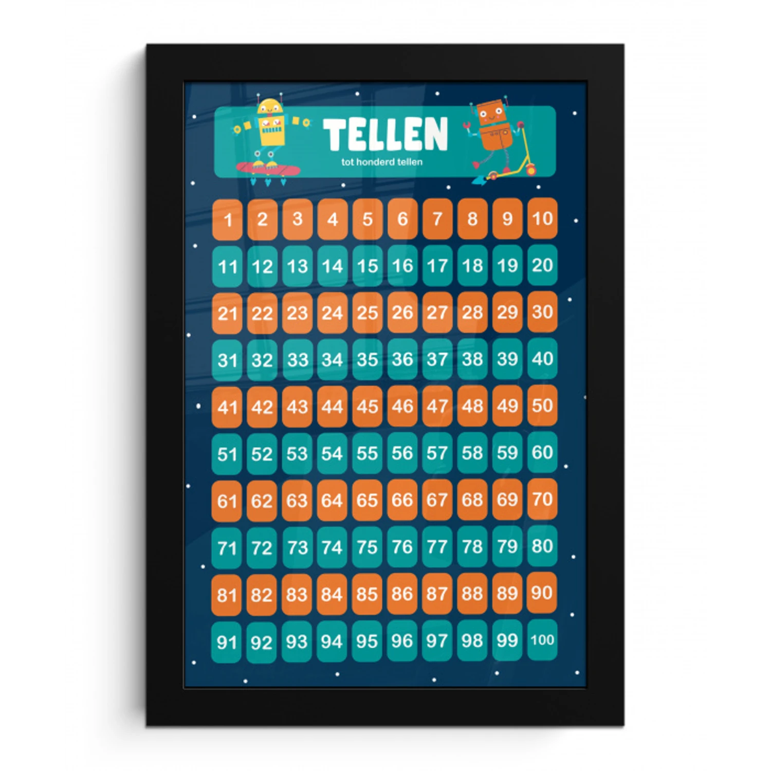 Kinderkamer - Educatief - Tellen - Meiden - Jongetjes - Kinderen - Blauw - Kindje fotolijst zwart zonder passe partout klein -3d