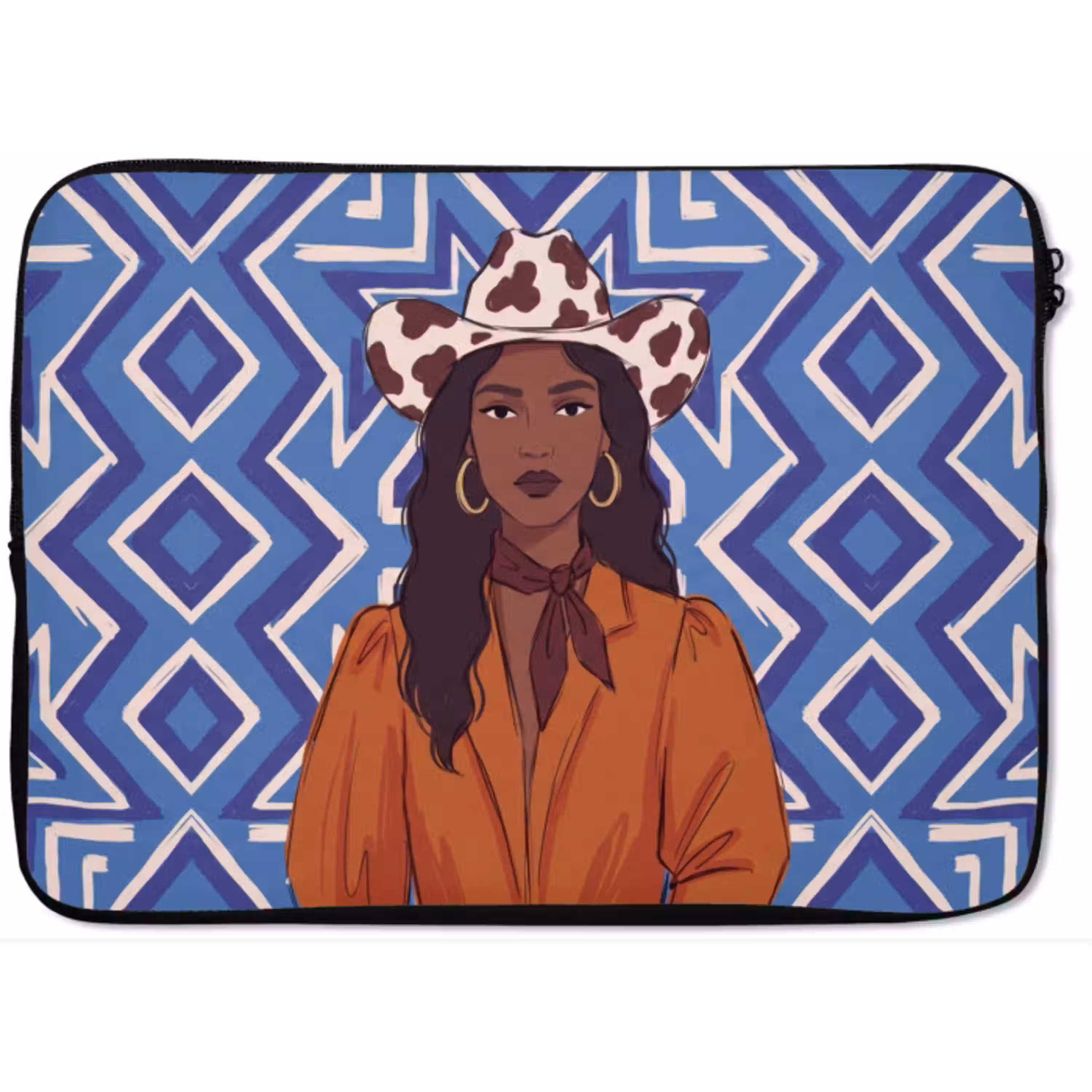 Vrouw - Cowboyhoed - Portret - Modern - Blauw laptophoes neopreen klein -zkaufland3dotto