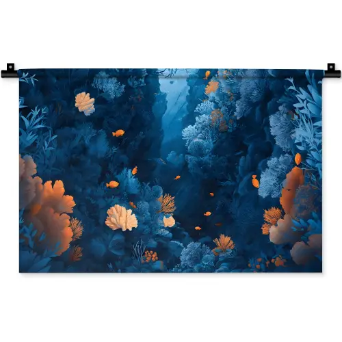 Koraalrif - Vissen - Oceaan - Blauw Wandkleed katoen klein -zz3d