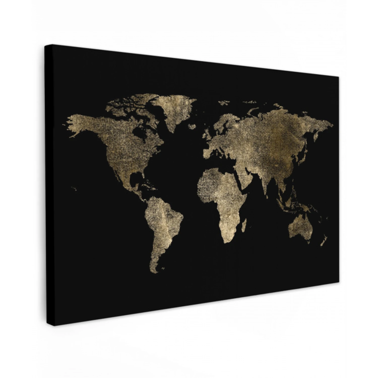 Wereldkaart - Goud - Zwart - Aarde - Luxe canvas 2cm klein -z3d