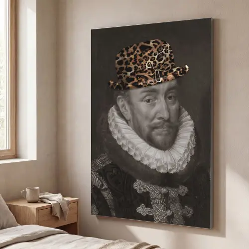 Willem van Oranje - Adriaen Thomasz - Panterprint Textielframe zilver middel -sfeer3