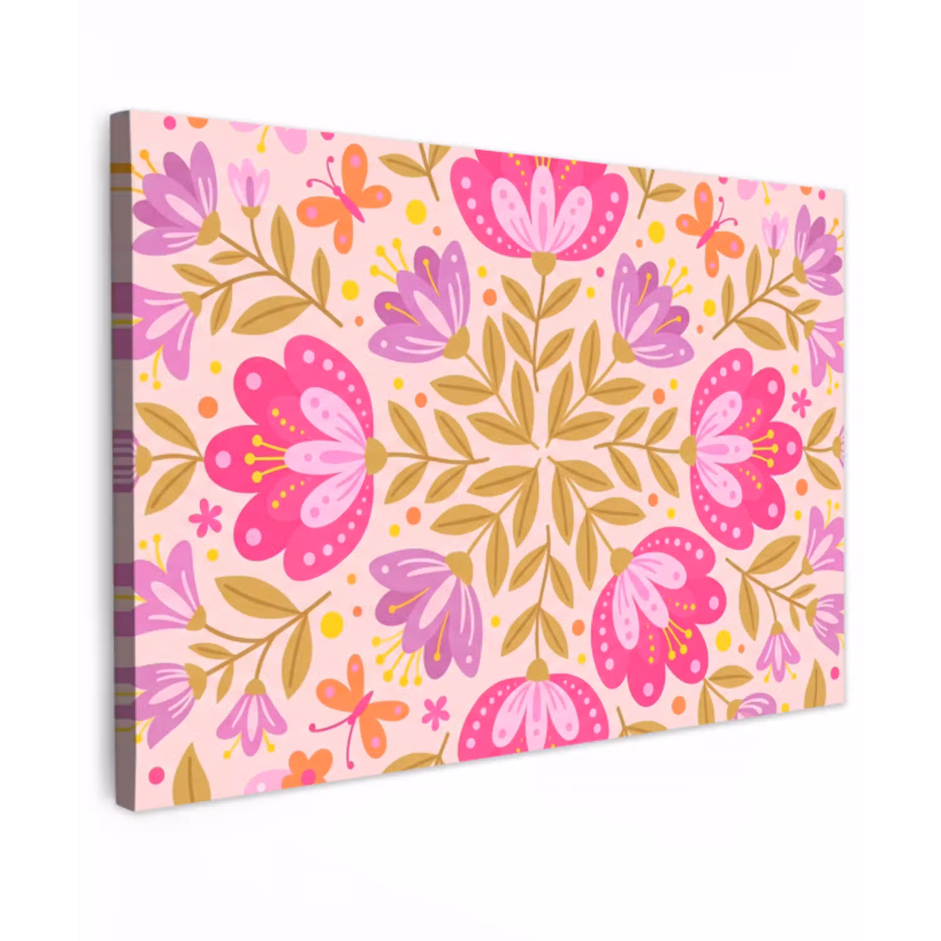 Bloemen - Patroon - Natuur - Abstract - Roze Tuinposter op houten frame 2 cm dik klein -3d