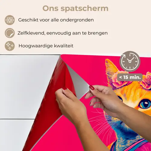 Kat - Kimono - Bloemen - Roze keuken achterwand spatscherm klein -spatscherm_NL