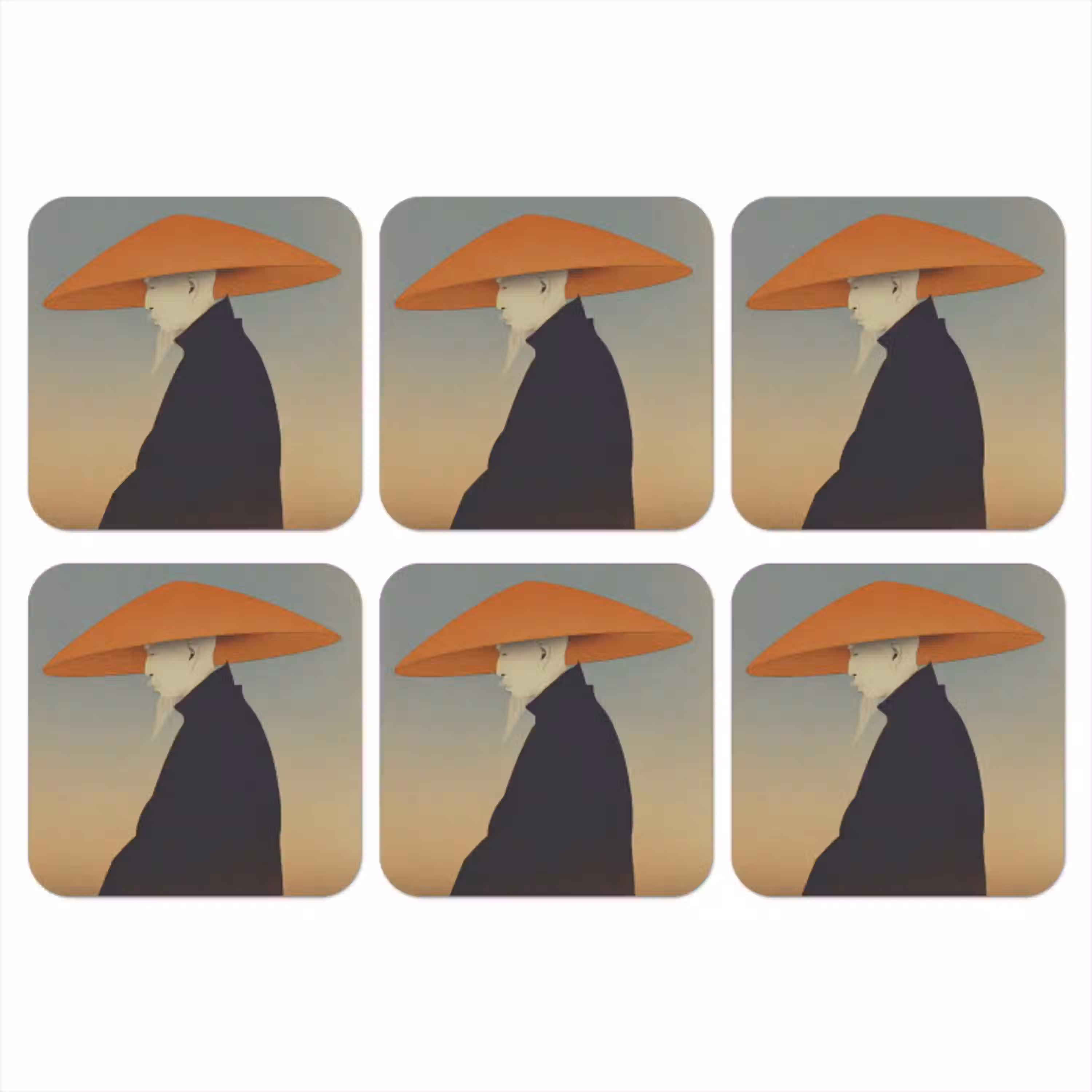 Minimalistisch - Silhouet - Oranje onderzetter kurk middel -3d