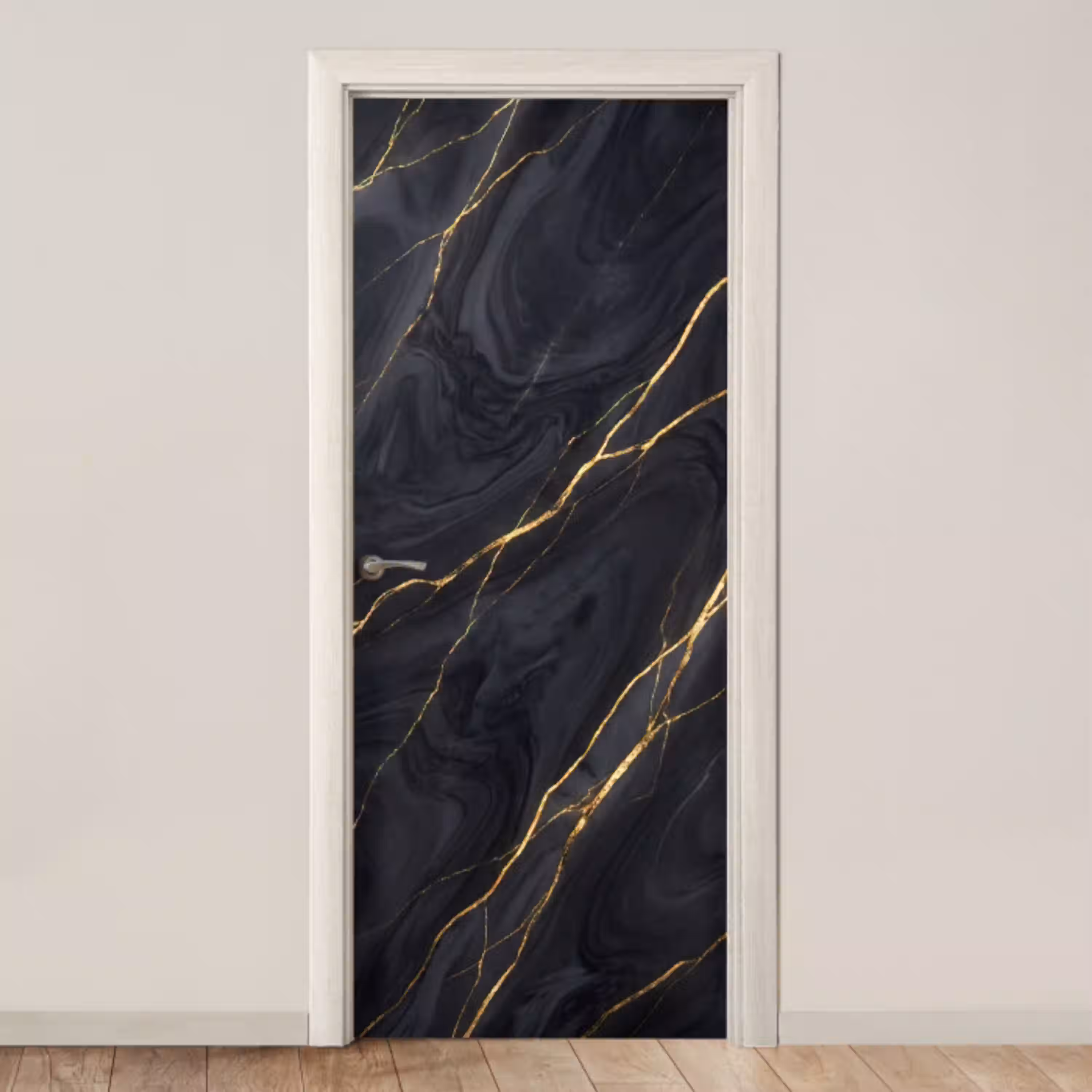 Marmer - Goudaders - Abstract - Modern - Zwart deurposter klein -3d_beige