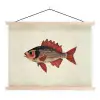 Schubben - Rood - Vis - Vinnen textielposter latten blank klein -3d