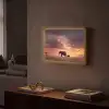 Olifanten - Grasland - Zonsondergang Light Box met batterij (Wandlamp) middel -sfeer1