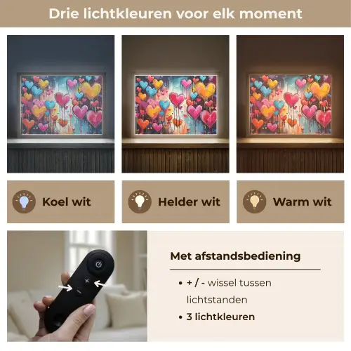 Hartjes - Kleuren - Kunst - Liefde Light Box met batterij (Wandlamp) middel -USP_lichtkleurNL