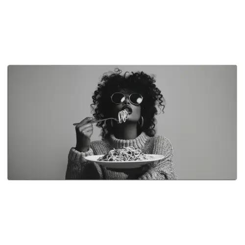 Vrouw - Pasta - Zwart - Wit Muismat XXL klein -3d_leeg