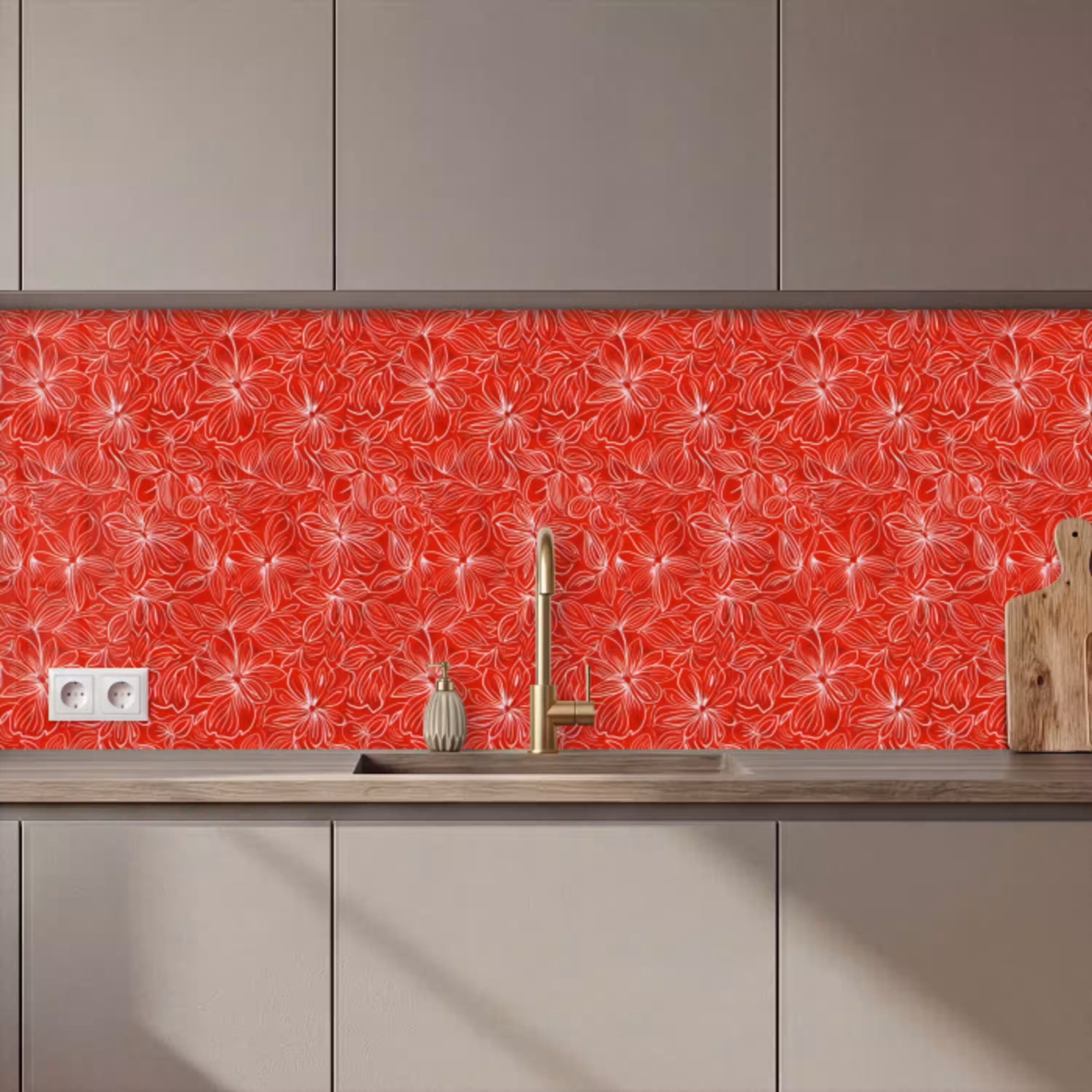 Bloemen - Patroon - Rood keuken achterwand 2 middel 871 zz_3dshopping