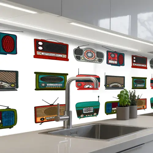 Retro - Radio - Design keuken achterwand 2 middel 871 -3d_schuin
