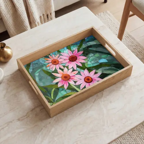 Bloemen - Roze - Glasmozaïek Dienblad Rechthoek middel -sfeer1