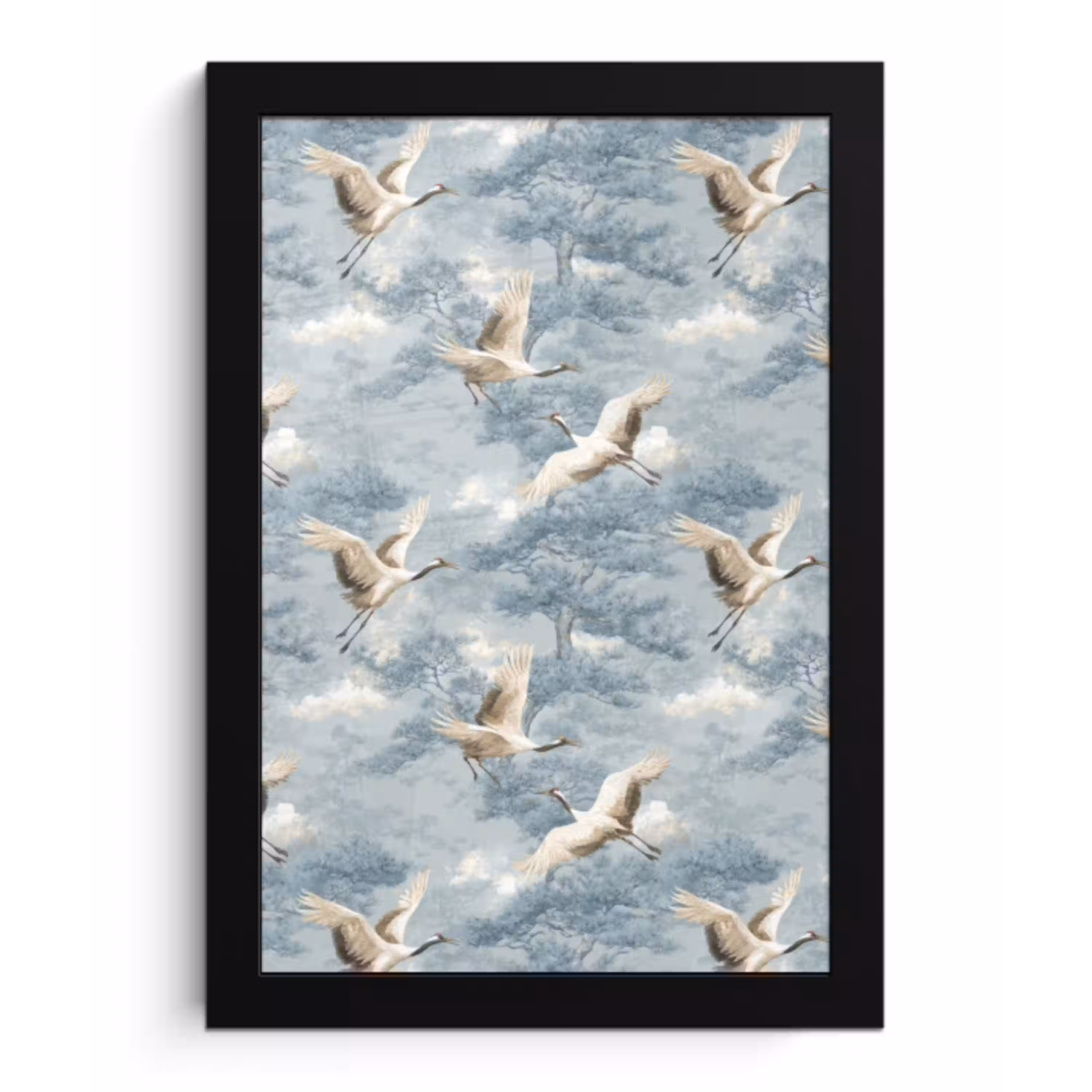 Wolken - Kraanvogels - Blauw fotolijst zwart zonder passe partout klein 224 -3d