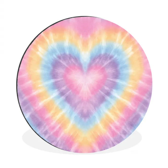 Hartvorm - Pastelkleuren - Tie Dye Wandcirkel aluminium klein -3d