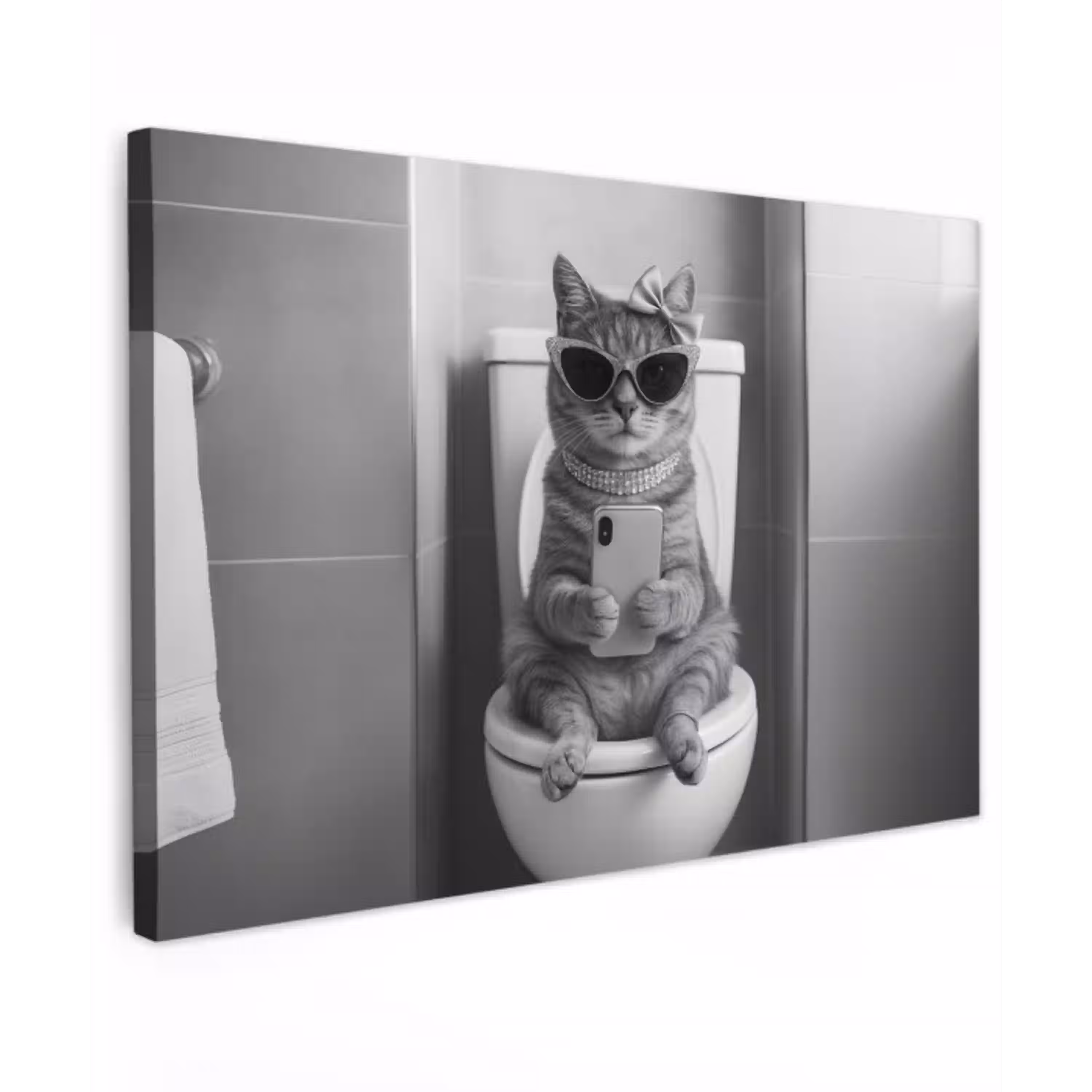 Kat - Telefoon - Toilet - Zwart - Wit canvas 2cm klein -z3d