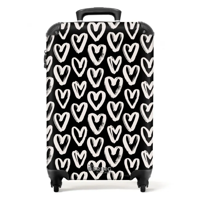 Crèmekleurige harten op zwart NBS - Handbagage koffer - Volwassenen Unisex middel -productfoto_recht