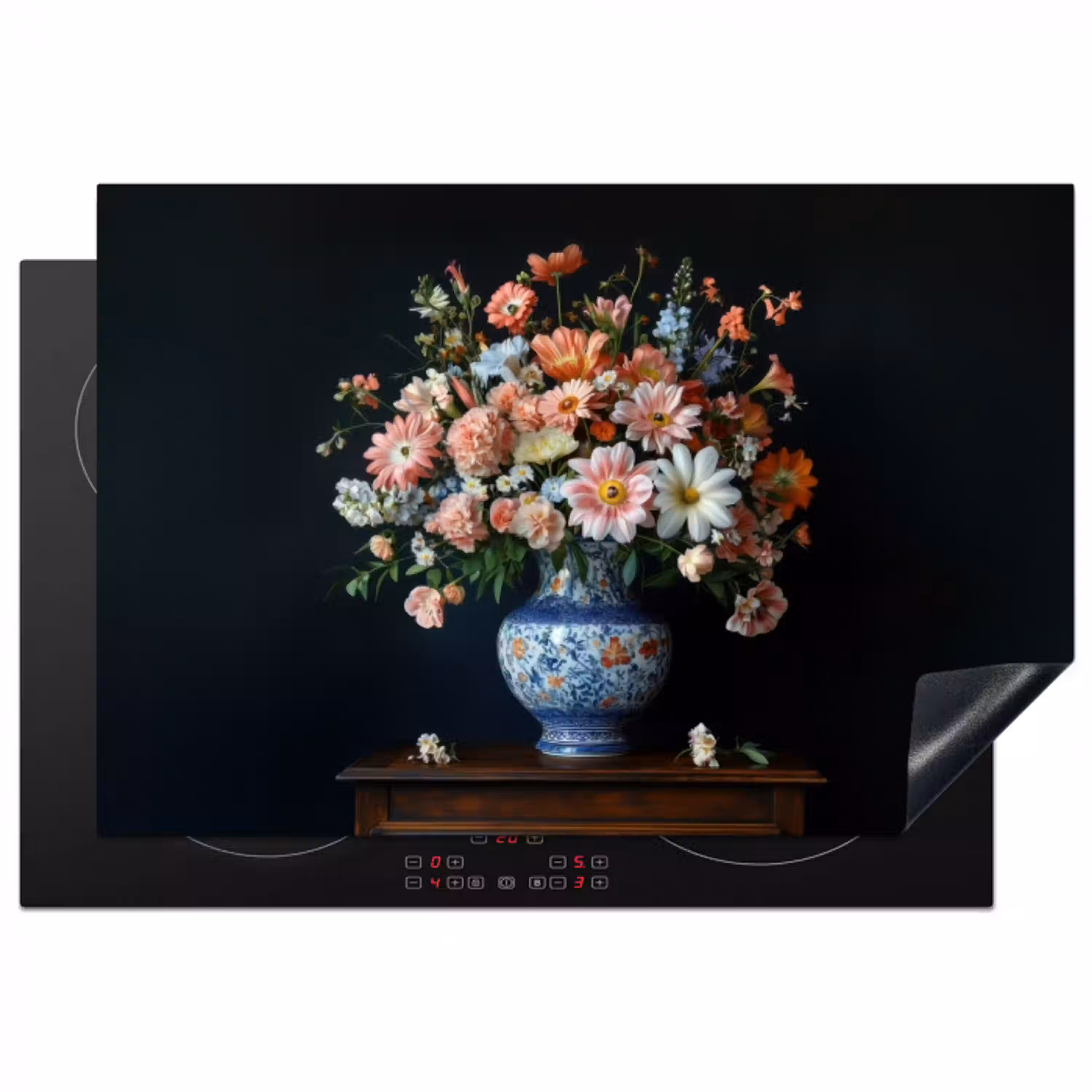 Hout - Vaas - Kleuren - Bloemen Inductie beschermer vinyl 3mm klein -3d