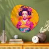 Bloemen - Vrouw - Kimono - Roze Wandcirkel Organisch Aluminium middel -sfeer2