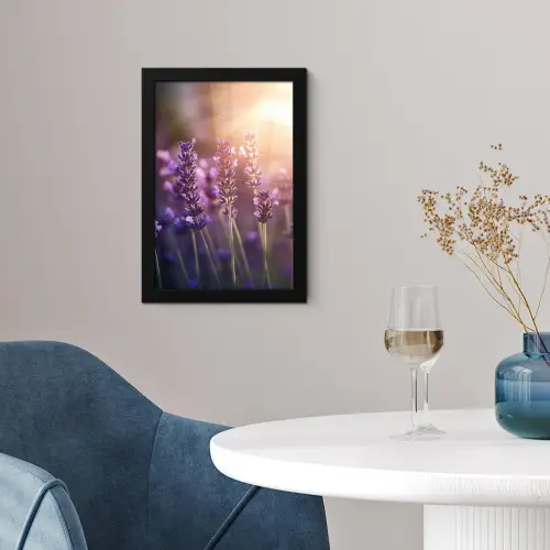Lavendelbloemen - Paars - Zonlicht fotolijst zwart zonder passe partout klein -sfeer4