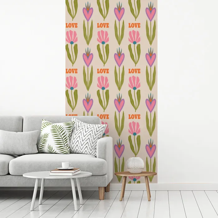 Love - Patroon - Bloemen - Hartjes fotobehang vinyl groot 64 -woonkamer