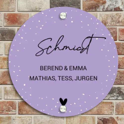 Paars met stippen - Sierlijk Naambord Rond klein -sfeer2