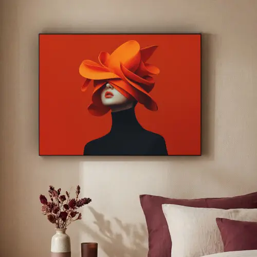 Oranje - Hoed - Vrouw Textielframe zwart klein -sfeer1