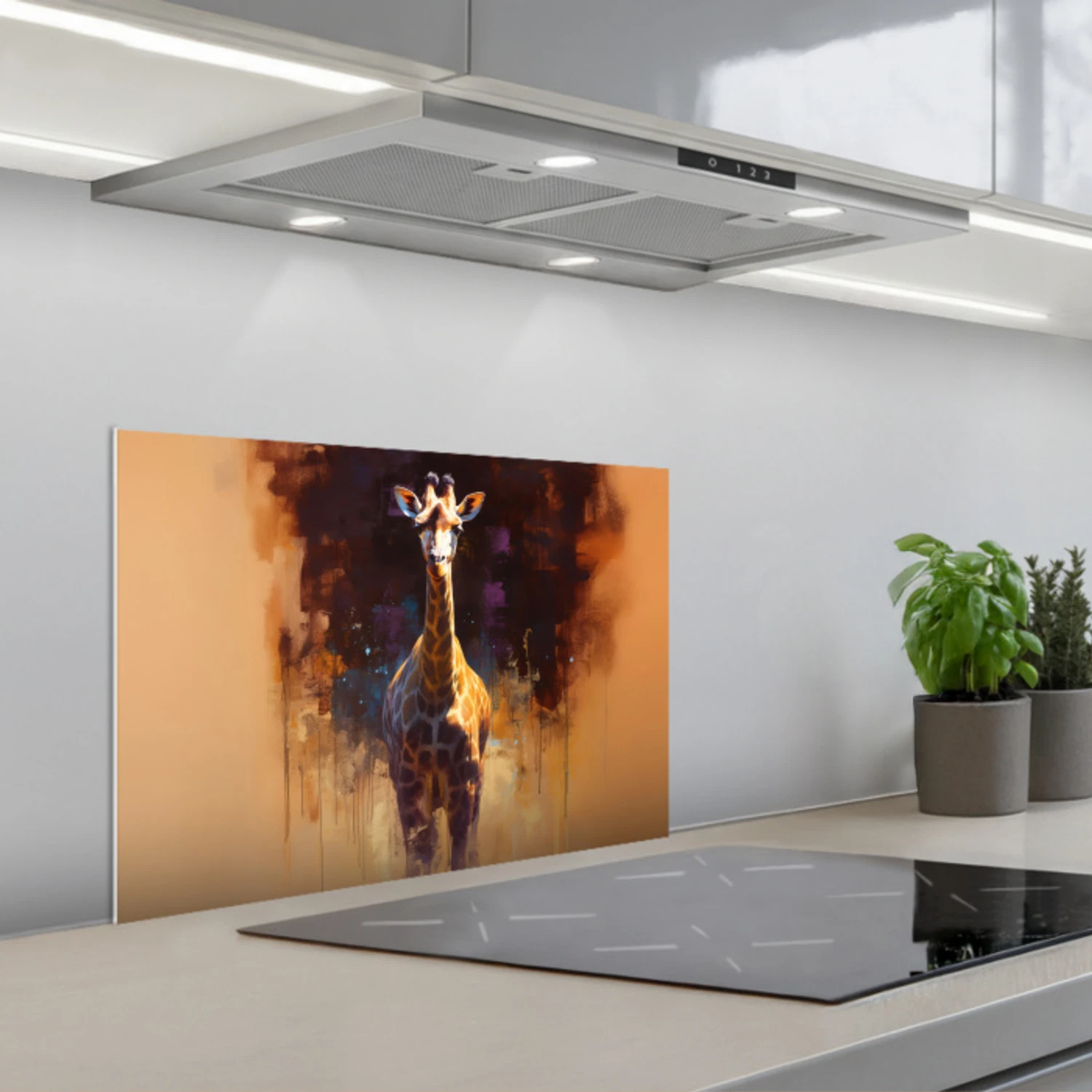 Giraf - Bruin - Abstract - Geschilderd keuken achterwand spatscherm klein -3d_schuin