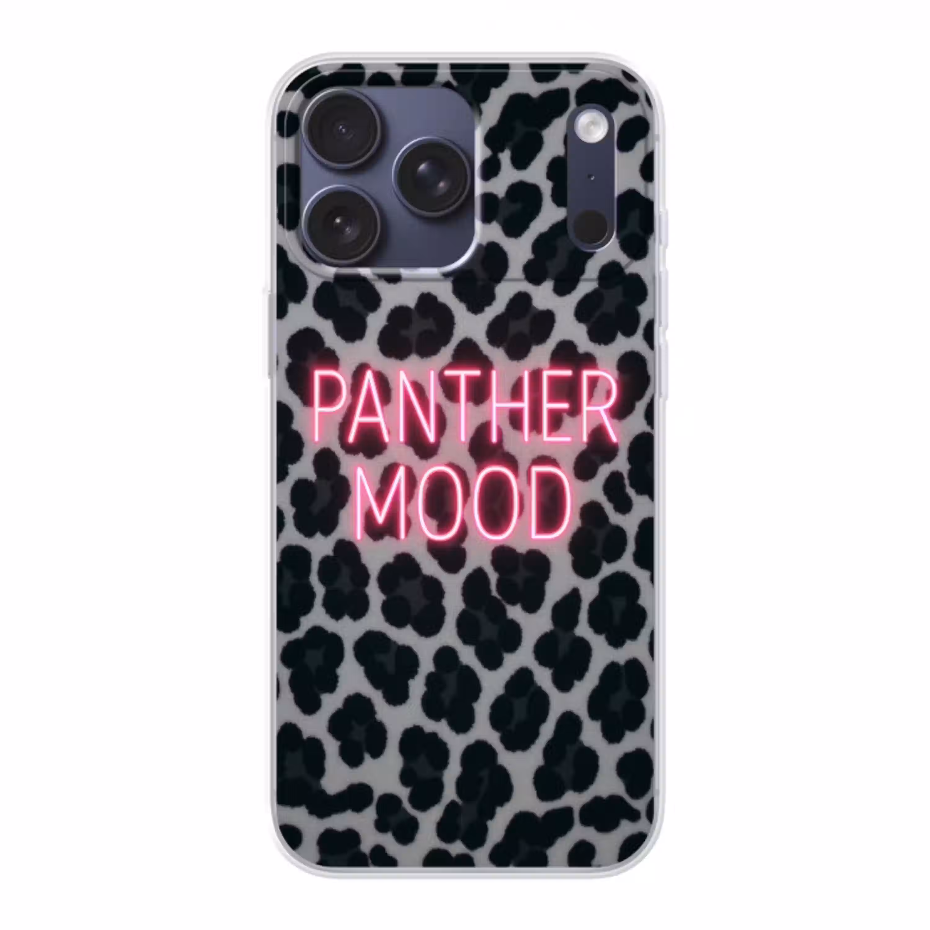 Panterprint - Zwart - Neonletters - Roze Telefoonhoesje iPhone 17 Pro Max klein -3d