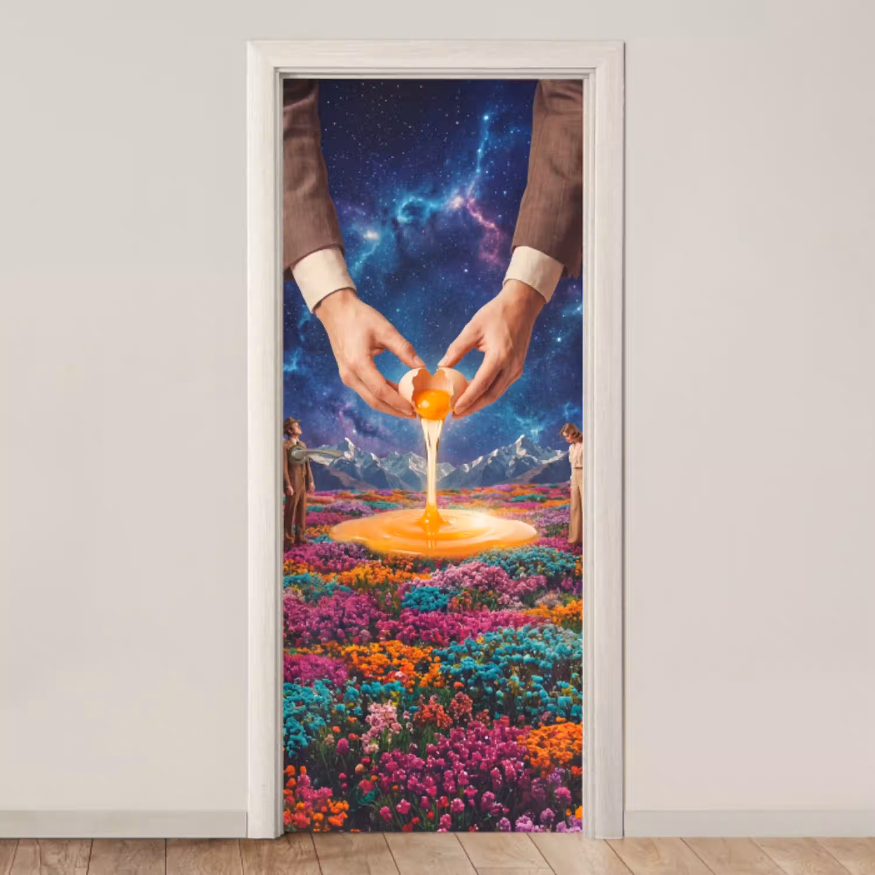 Handen - Ei - Surrealisme deurposter klein -3d_beige