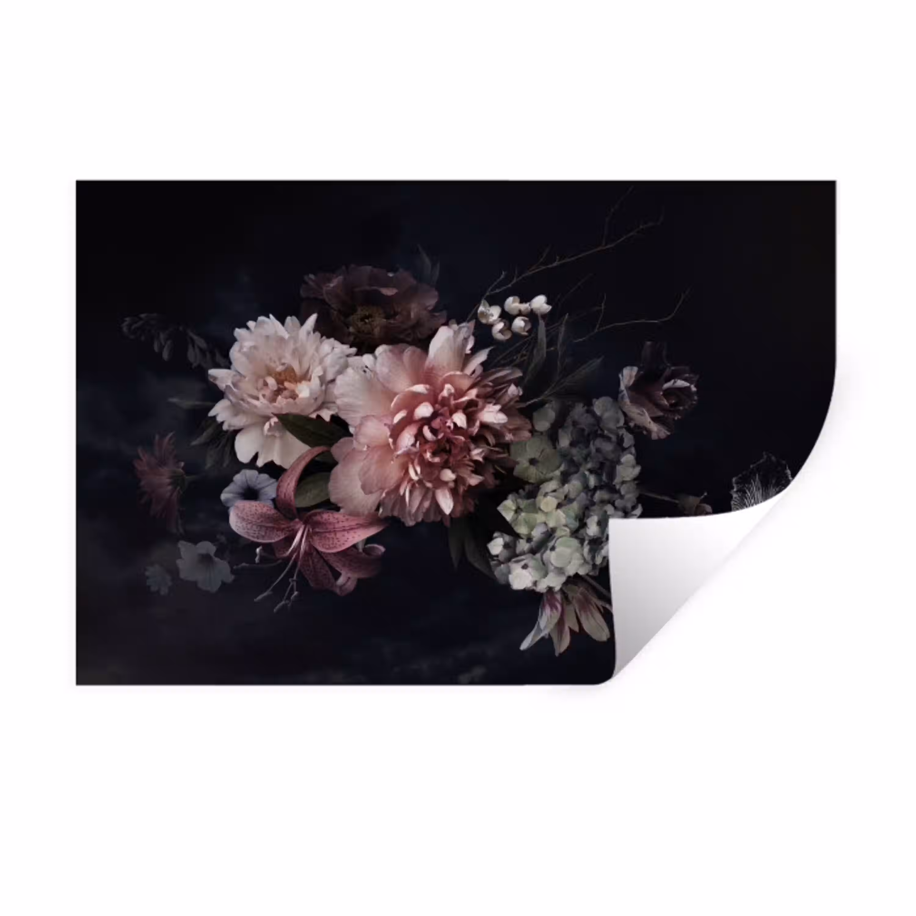 Bloemen - Vintage - Pastel - Zwart - Boeket Muursticker klein -3d