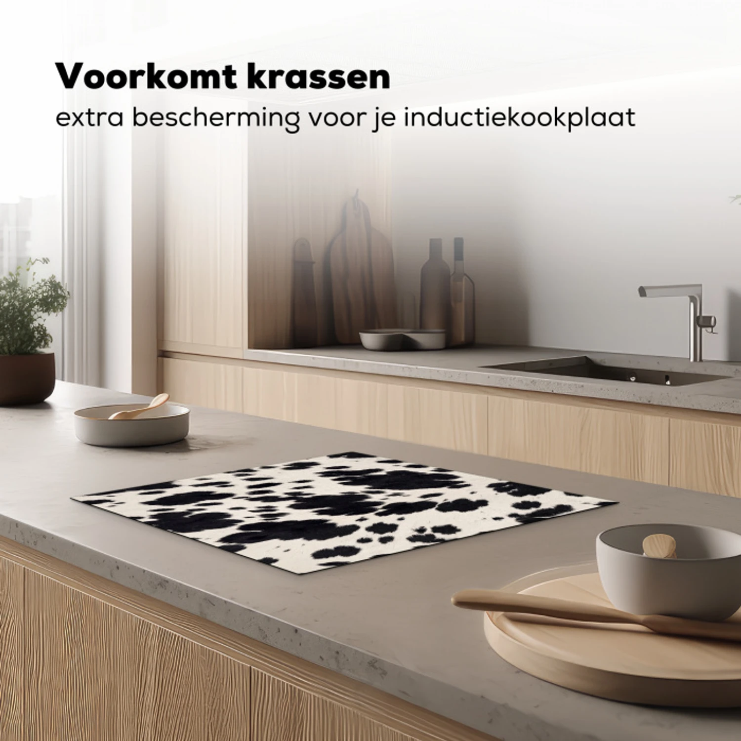 Patroon - Vacht - Zwart - Wit Inductie beschermer vinyl 3mm middel -sfeer1