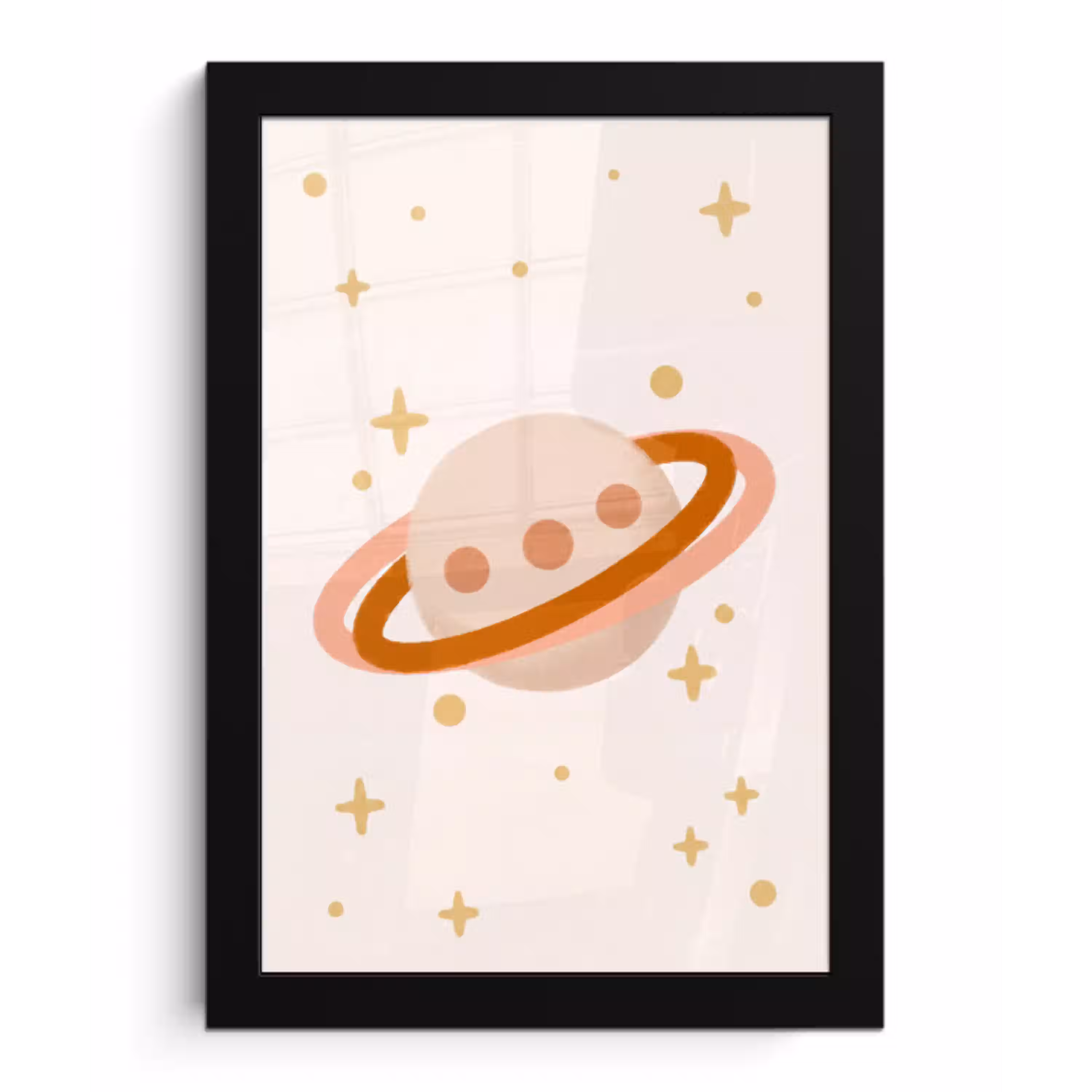 Planeet - Ringen - Ruimte - Illustratie - Beige fotolijst zwart zonder passe partout klein -3d