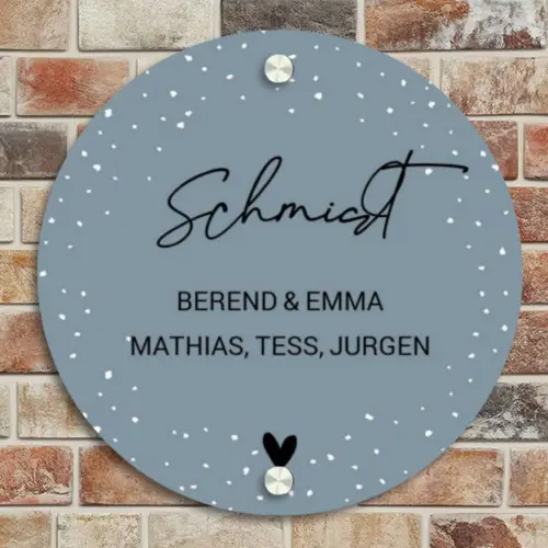 Grijsgroen met stippen - Sierlijk Naambord Rond klein -sfeer2