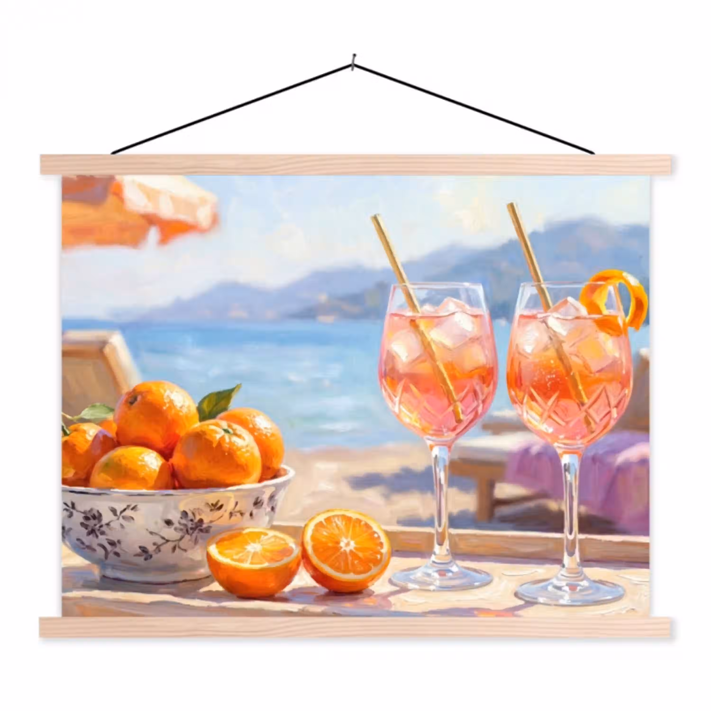 Drank - Glazen - Strand - Zomer - Oranje textielposter latten blank klein -3d