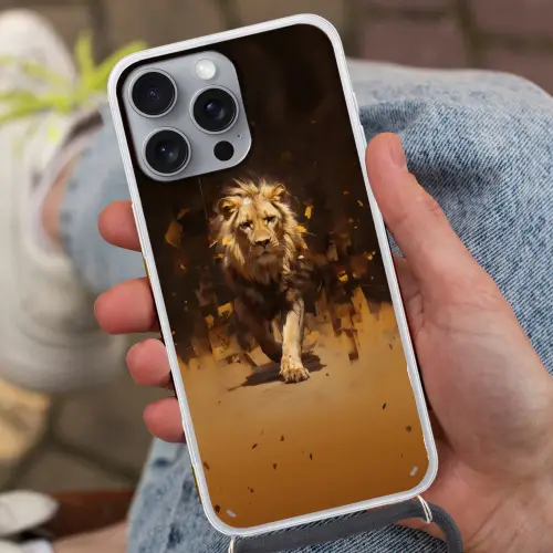 Leeuw - Geschilderd - Abstract - Goud Hoesje iPhone 16 Pro Max met koord klein -sfeer3