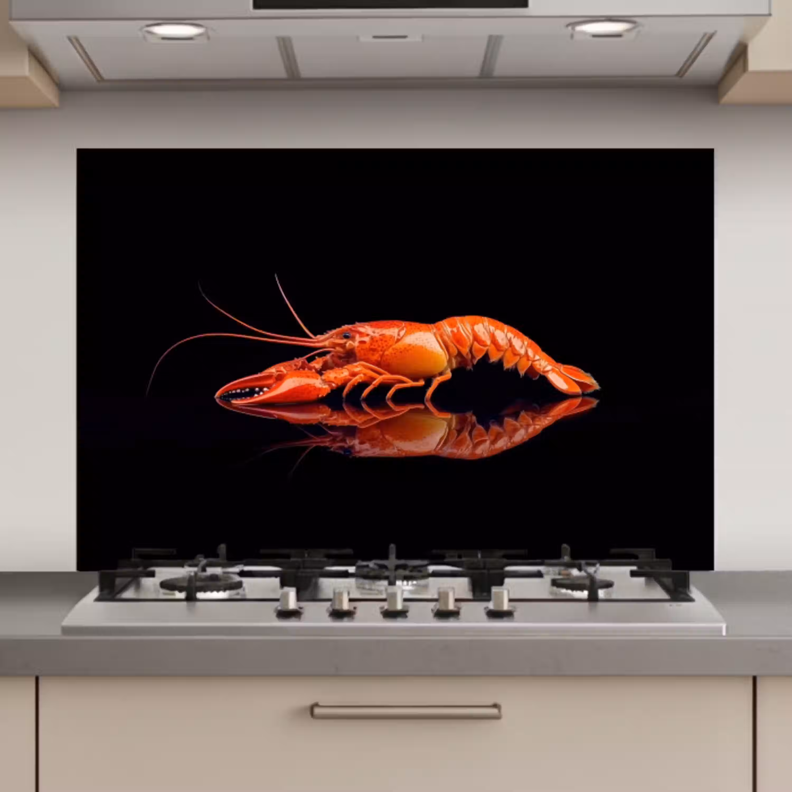 Kreeft - Oranje - Zwart - Opvallend keuken achterwand spatscherm klein -3d_website