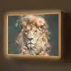 Leeuw - Leeuwenkop - Wilde dieren - Bloemen Light Box met batterij (Wandlamp) middel -z3d_website