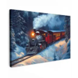 Trein - Kerst - Sneeuw - Kersttrein canvas 2cm klein -z3d