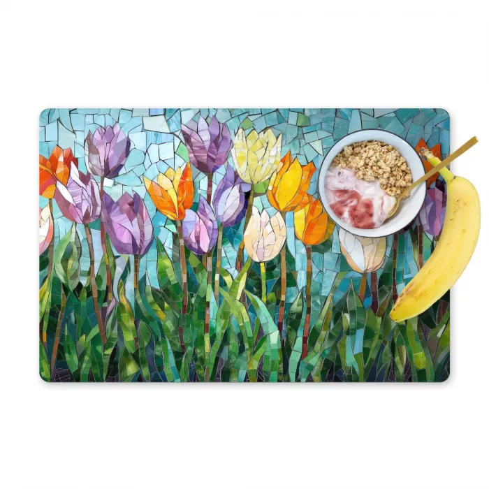 Mozaïek - Veld - Tulpen - Kleurrijk Placemat vinyl groot -zzzproduct_Kitchenyeah-website