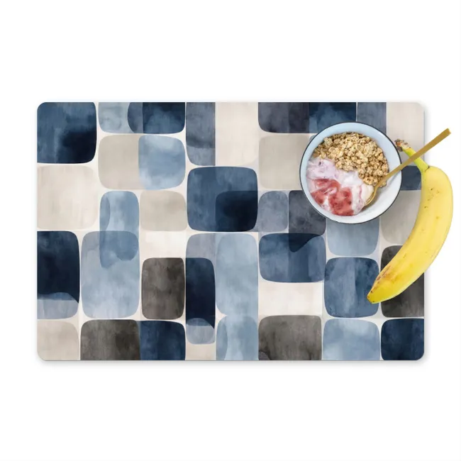 Placemat - 6 stuks - Patroon - Blauw - Vierkanten