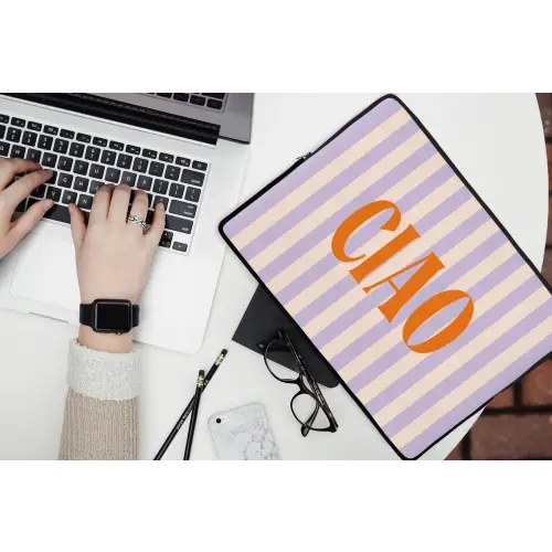 Ciao - Quote - Pastel - Strepen laptophoes neopreen klein -bureau