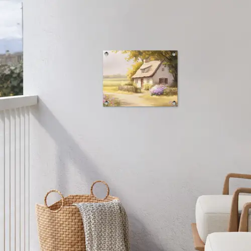 Huisje - Hout - Bloemen tuinposter los doek klein -sfeer8