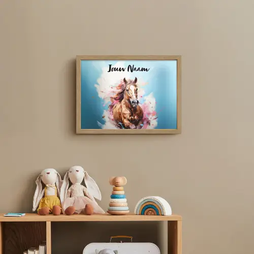 Paard - Meisjes - Blauw - Roze Light Box met batterij (Wandlamp kind) middel -sfeer2_kind