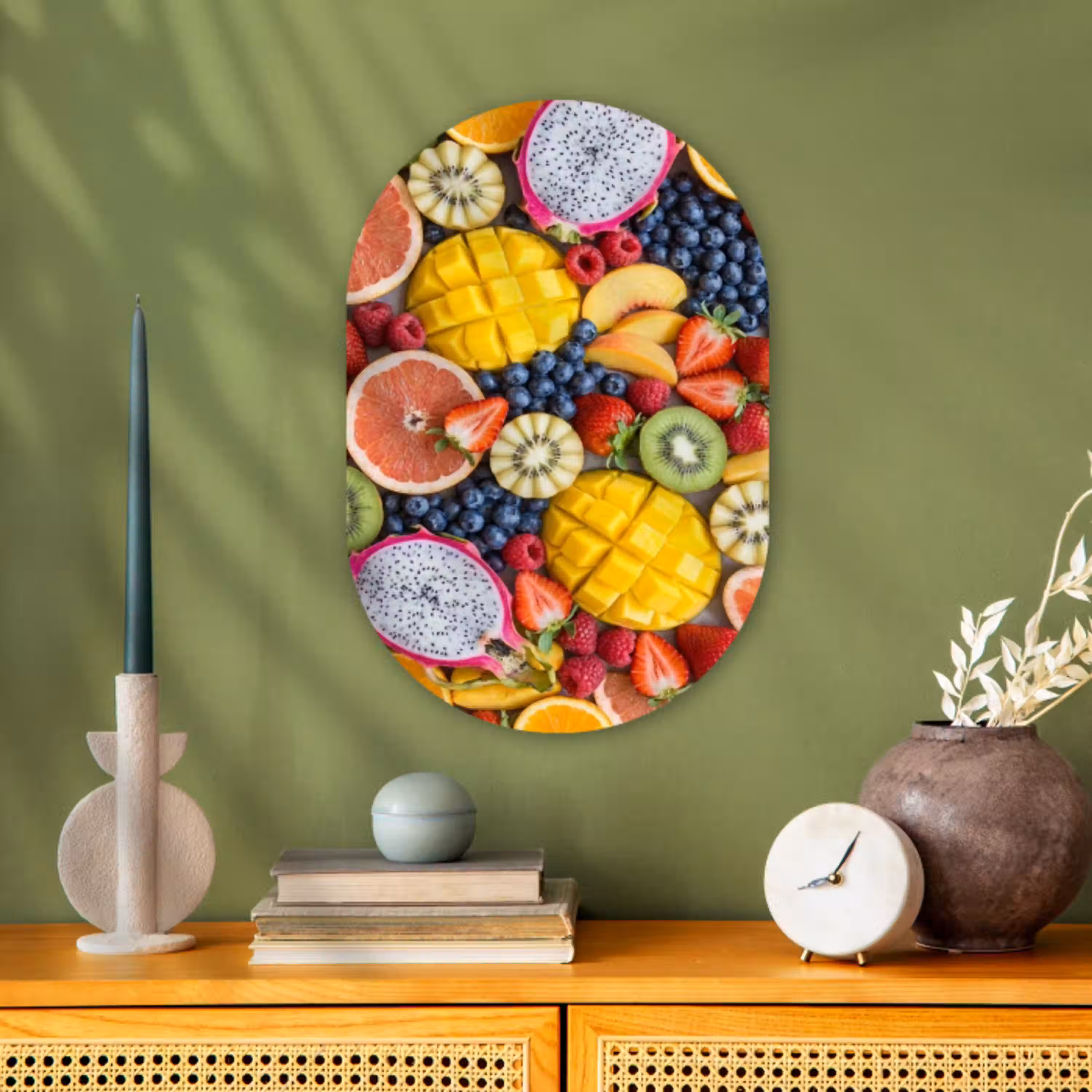 Fruit - Versneden - Kleurrijk - Eten - Gezond Wandcirkel Ovaal Forex klein -sfeer2