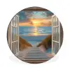 Doorkijk - Strand - Pad - Zonsondergang Wandcirkel aluminium klein -3d