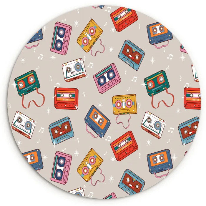 Muziek - Cassette - Patroon Wandcirkel kunststof plaat 5mm dik klein 188 -3d