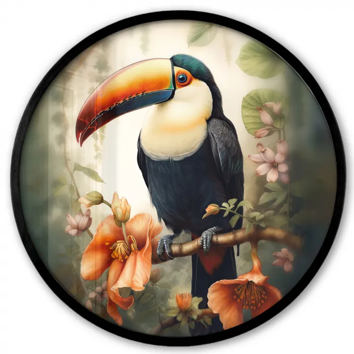 Toekan - Vogel - Bloemen - Planten Fotolijst rond zonder passe partout klein -3d